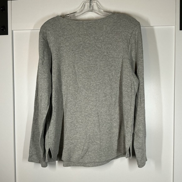 Quacker Factory Waffle Knit Top Gray Rhinestones Jeweled Cardinal Medium - Picture 2 of 5